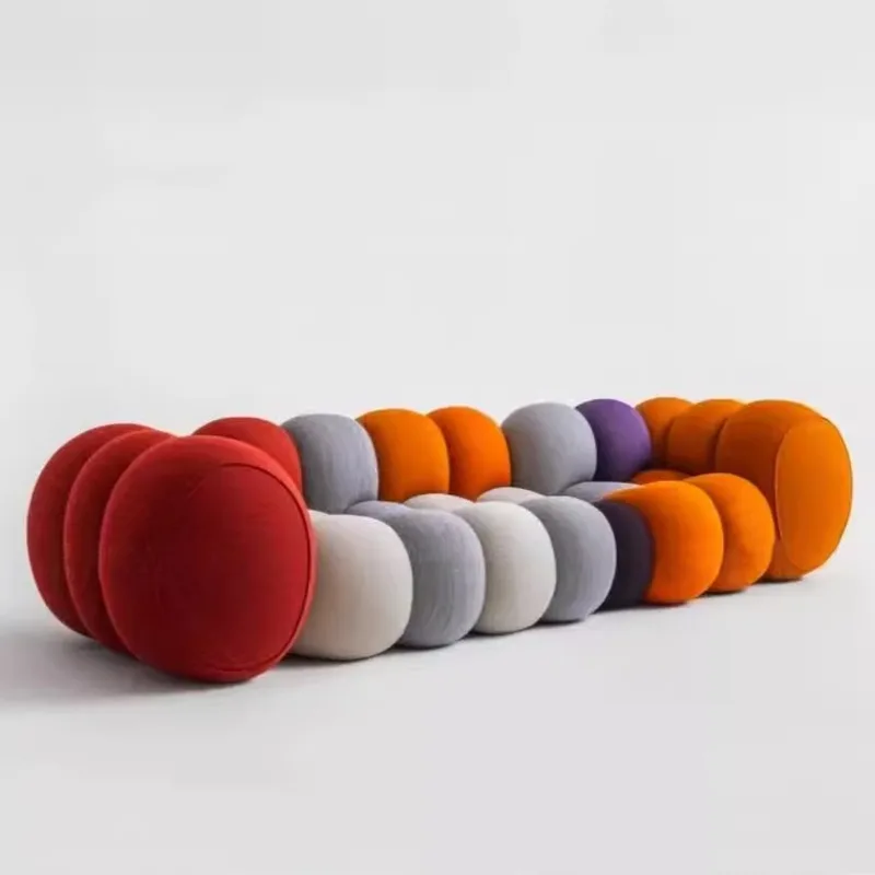 

French cream style, colorful fabric sofa living room small apartment retro marshmallow cloud