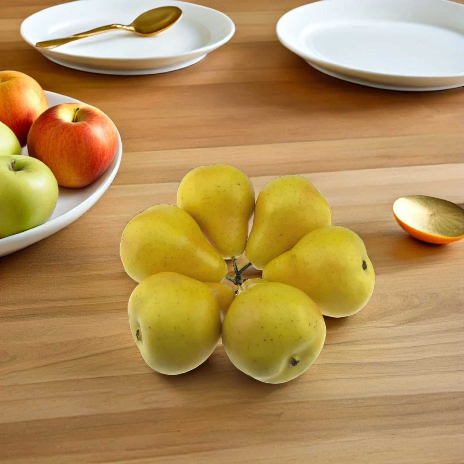 

9Pcs Faux Pears Decorative Set: Lifelike Plastic Pears for Table Centerpiece Holiday Party Decoration Kitchen Fruit Bowl Display