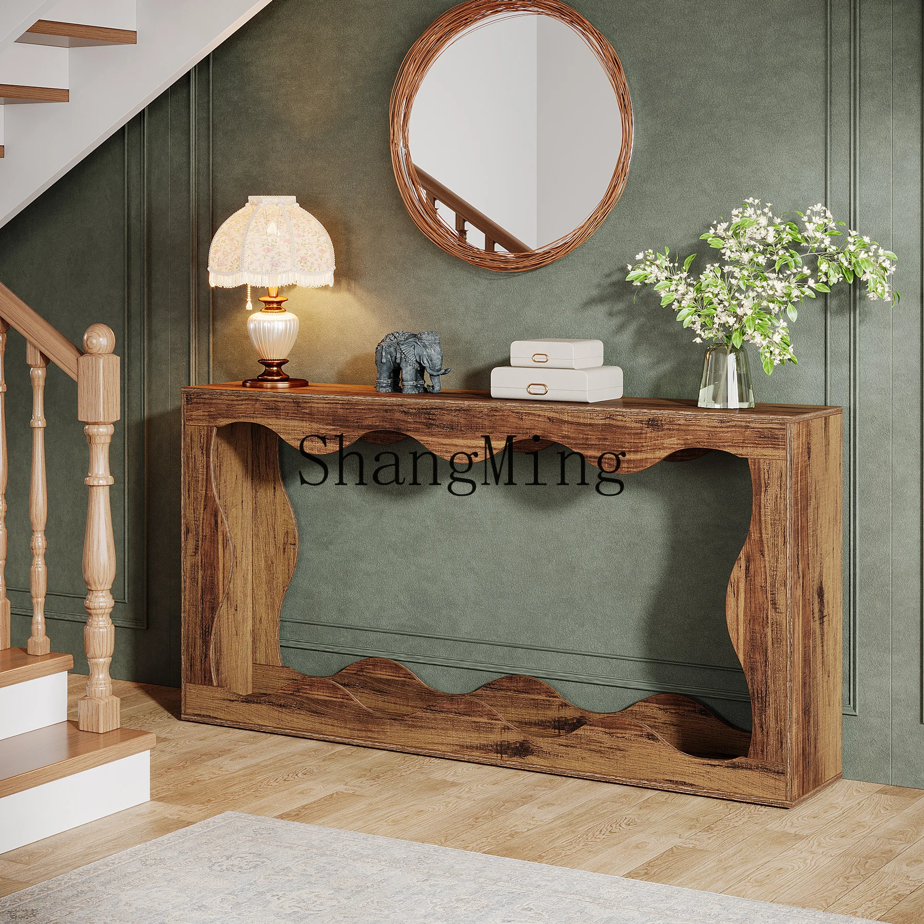 

SM retro log wind porch table corridor bar table living room entrance non-solid wood decorative console