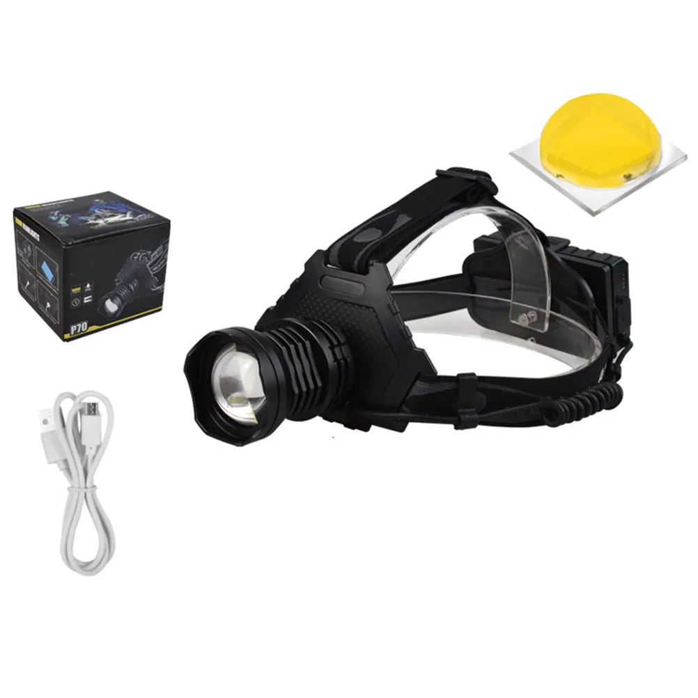 

Zoomable Headlight 90° Adjustable Light Direction Retractable Focus Usb Charging Red Warning Light For Camping Hunting Climbing