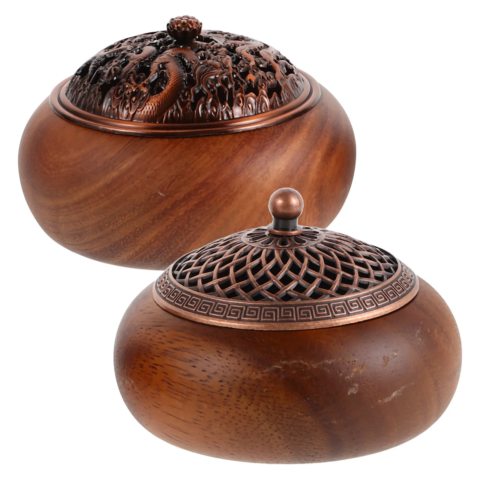 

2Pcs Wooden Incense Burner Lid Sandalwood Agarwood Holder Home Decor Cone Stick Censer Relaxation Aromatherapy