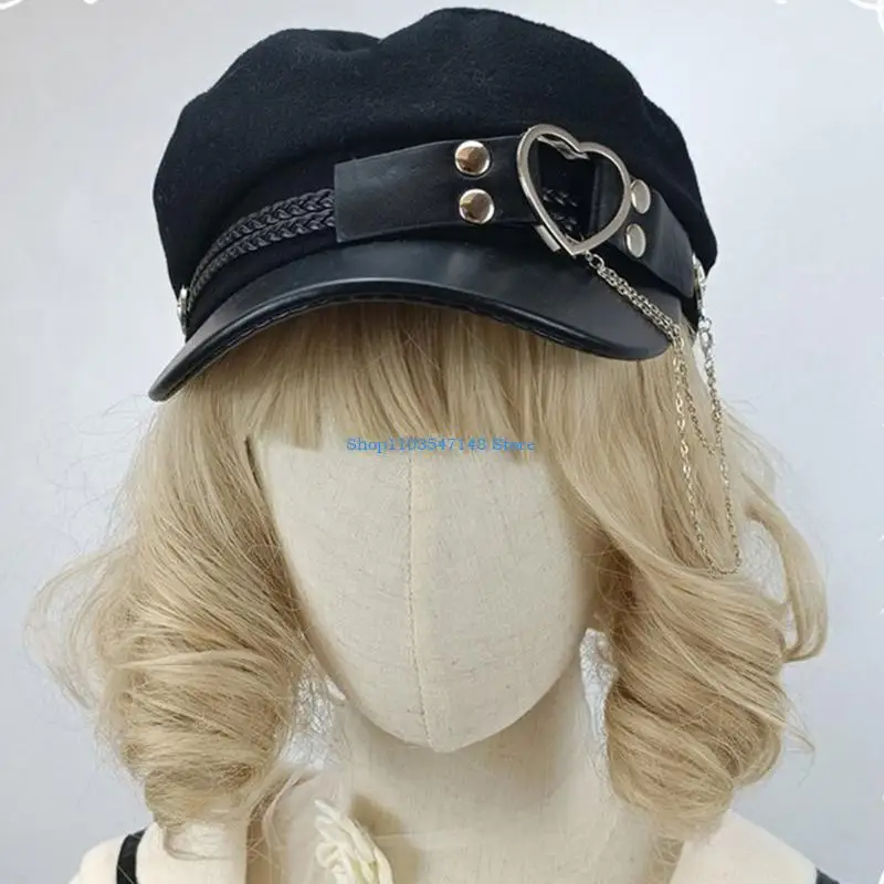 

P88B Woolen Felt Hat for Women Y2K Steampunk Hat Cool Joker Girl Fashion Octagonal Cap Teens Girl Lolita-Style Headwear