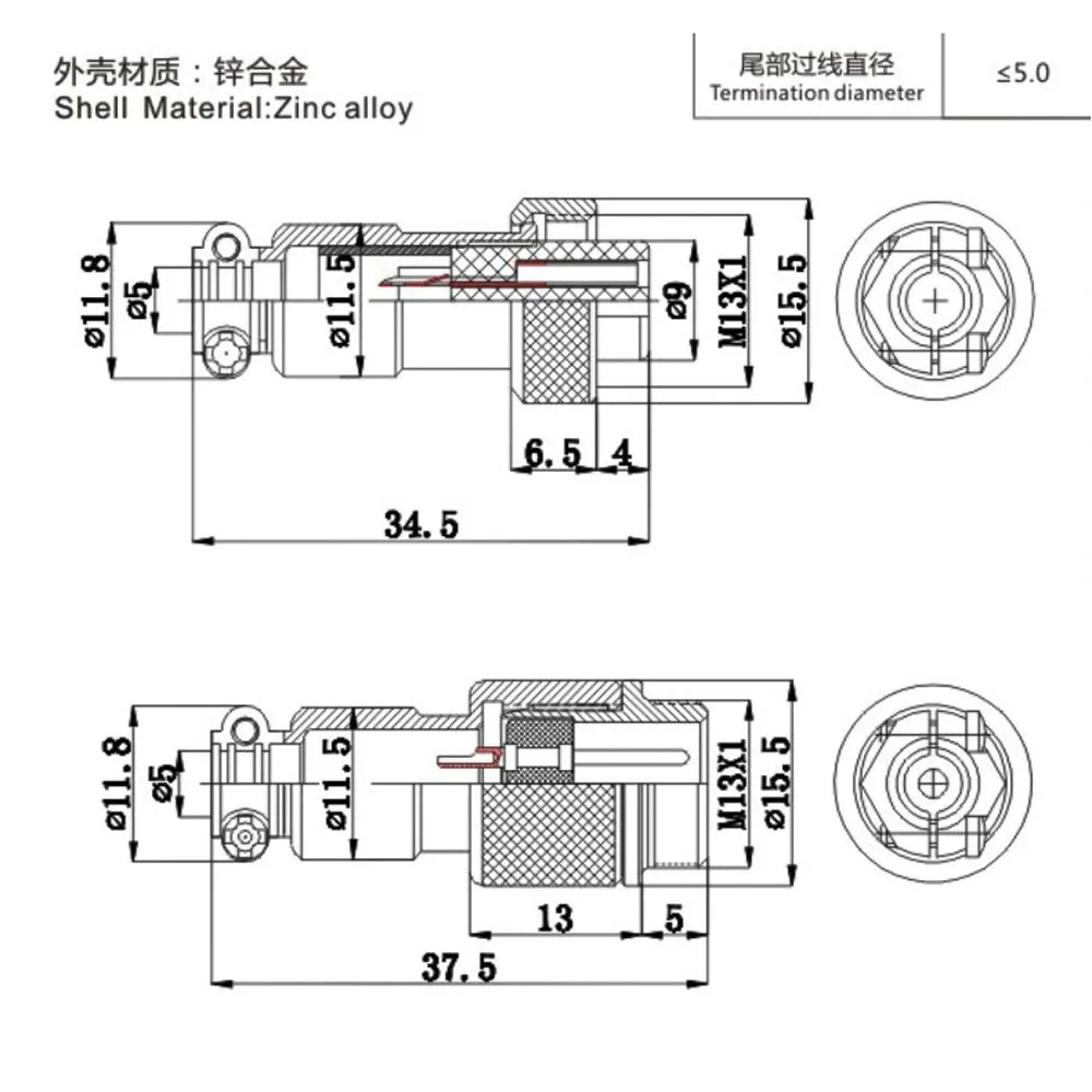 2/3/4/5/6/7 Pin 12mm male & female butt joint connector sets, GX12 Socket+Plug,5P RS765 aviation plug interface