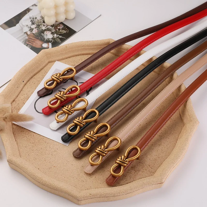 レトロなゴールデンボウバックルベルト本革女性用装飾サッシュカマーバンドヴィンテージドレス用