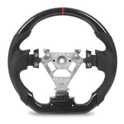 Hydro Dip Carbon Fiber Look Steering Wheel Perforated Leather Flat Steering Wheel For 350z 2003‑2008 Red Stitching