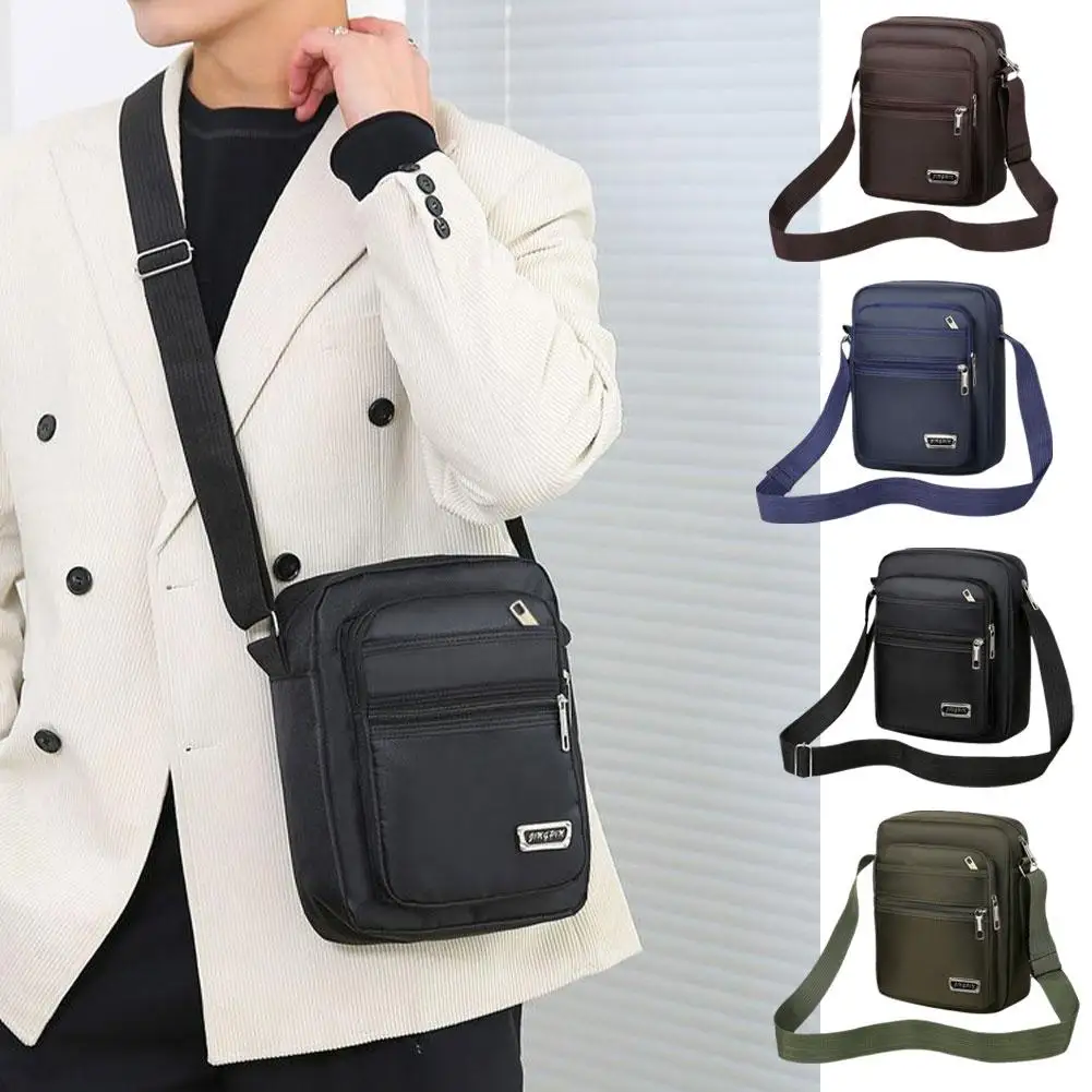 Men\'s Shoulder Bag Waterproof Nylon Oxford Cloth Bag Single Shoulder Crossbody Bag Multi-layer Pocket Business Travel Bag