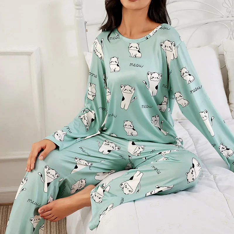 Women Pajamas Sleepwear Pajama Sets Long Sleeve Top and Pants Nightwear Two Pieces Autumn Pyjamas Soft Comfortable Home Clothing