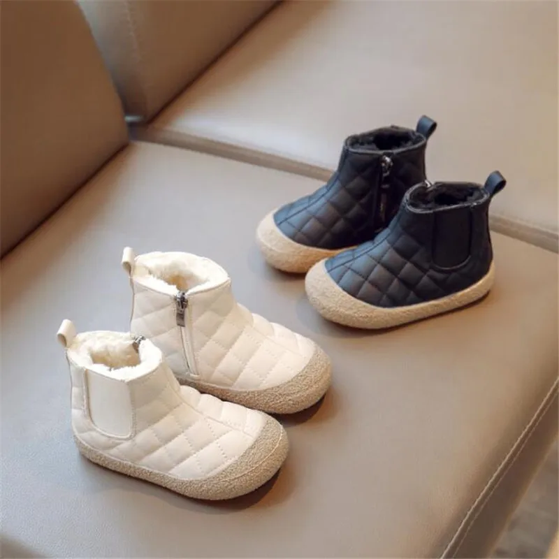 Girls Ankle Soft Sole Boot Fashion Comfortable Thick Warm Kids Rhombic Grid Thick Children Winter Cute Boys Boots Princess Shoes