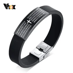 Vnox Spanish Bible Cross Prayer Bracelets for Men Woman Unisex Black Silicone Bangle Jewelry