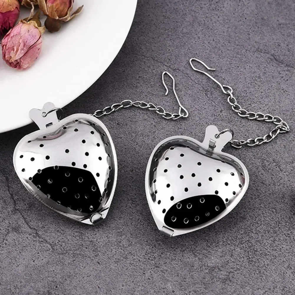 2Pcs/Set Tea Strainer Heart Shape Large Capacity Spice Infuser Stainless Steel Chain Hook Tea Filter Buckle Design Tea Filter