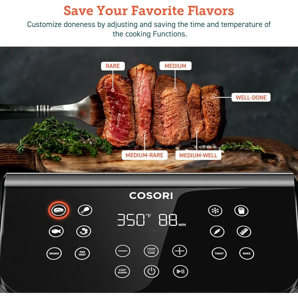 プロii大型エアフライヤーオーブンコンボ、5.8qtエアフライヤー、カスタマイズ可能な機能、cookbookおよびオンラインレシピ、トレイと焼き、12 in1