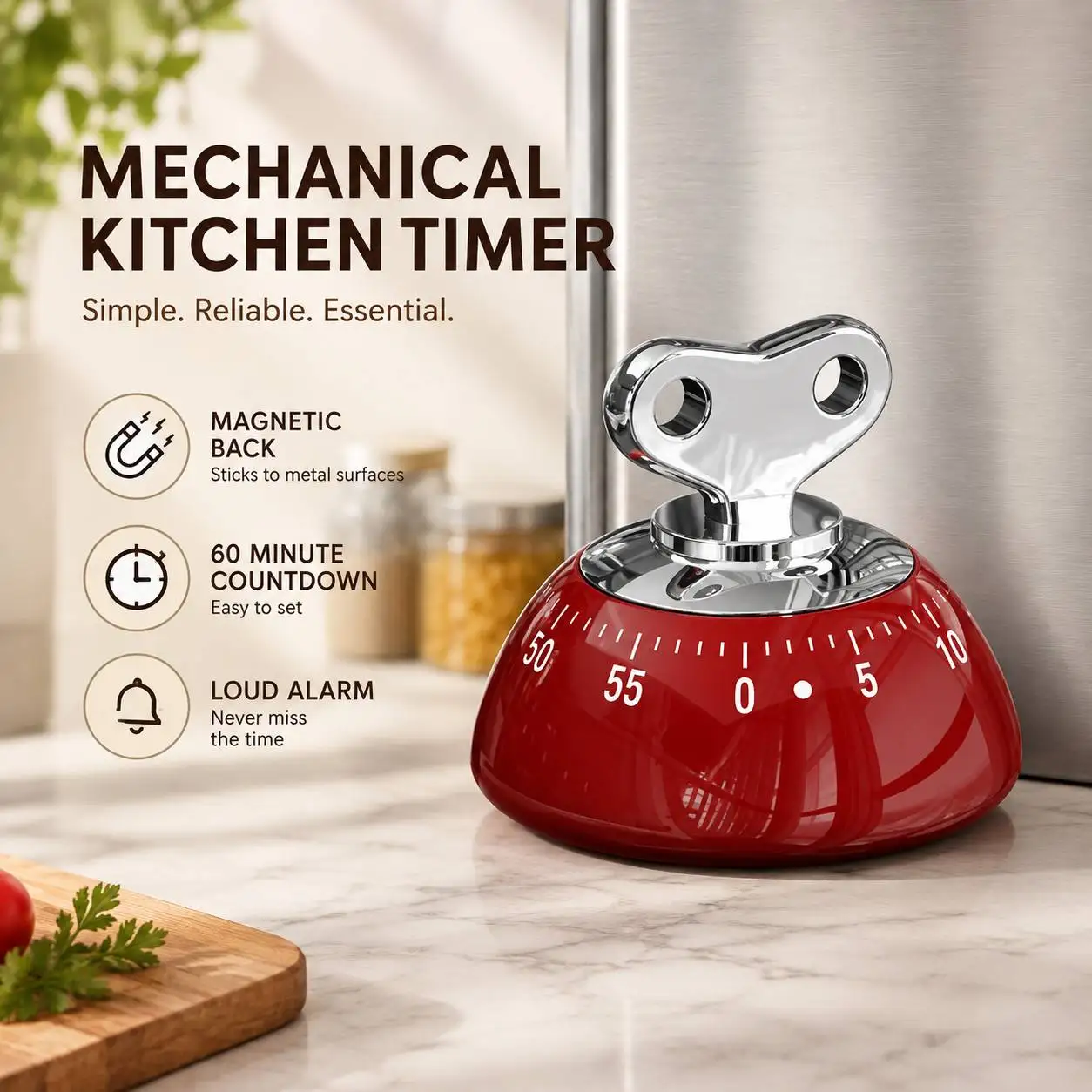 Vintage Wind Up Kitchen Timer with Magnet 60 Min Mechanical Countdown Timer Clear Portable Time Manager for Home Baking Cooking