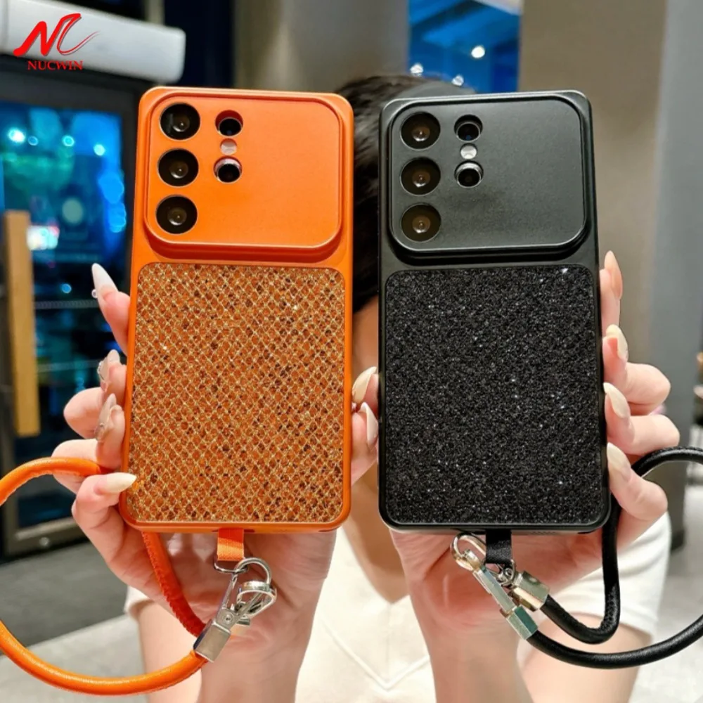 Luxury Diamond Glitter Case for Samsung S26 S25 S24 S23 S22 Ultra Plus FE A57 A37 A27 A56 A55 A17 A26 Rope Wrist Strap Fit Cover