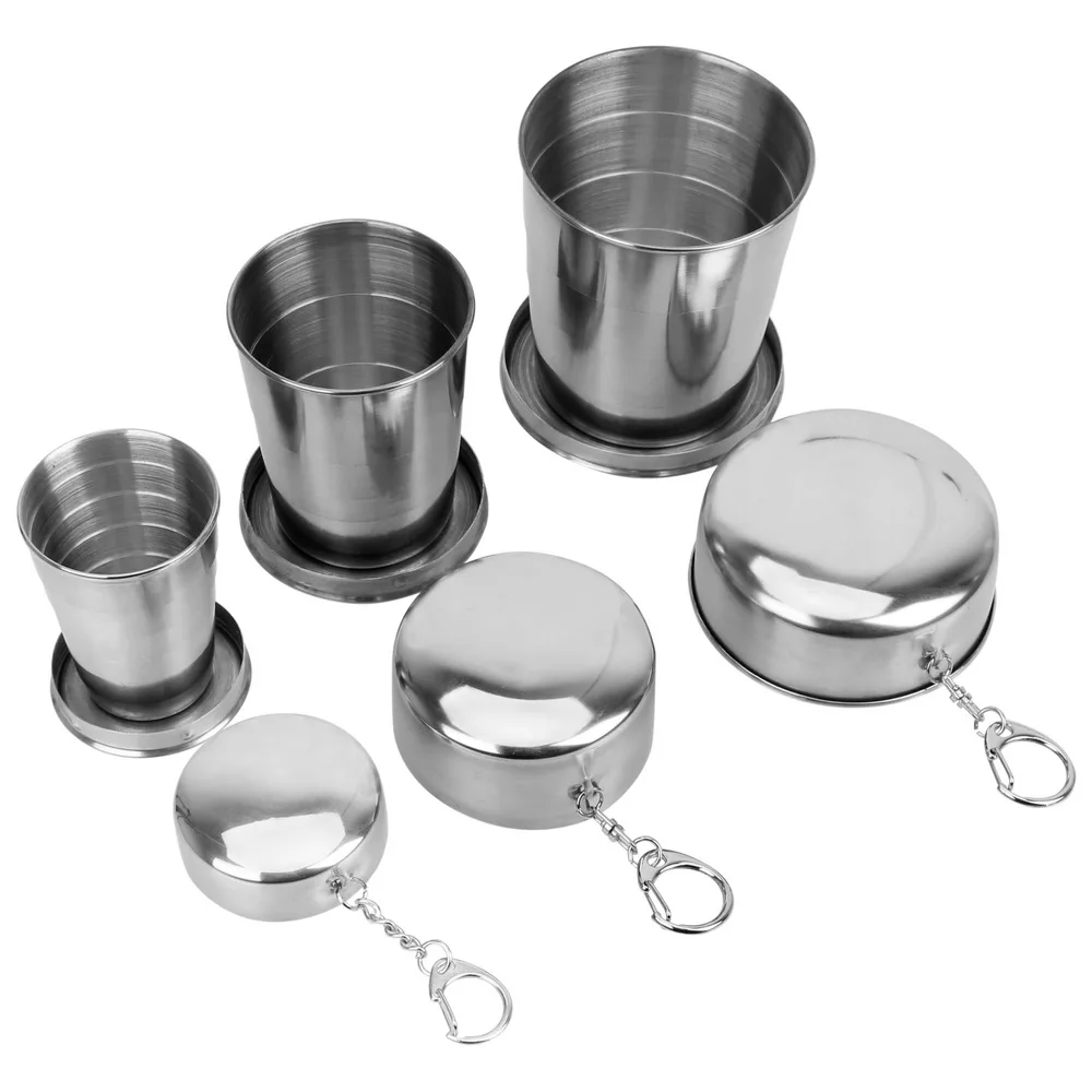 Stainless Steel Folding Cup Portable 75/140/240ml For Outdoor Travel Retractable Telescopic Collapsible Cups Water Drinking Cup