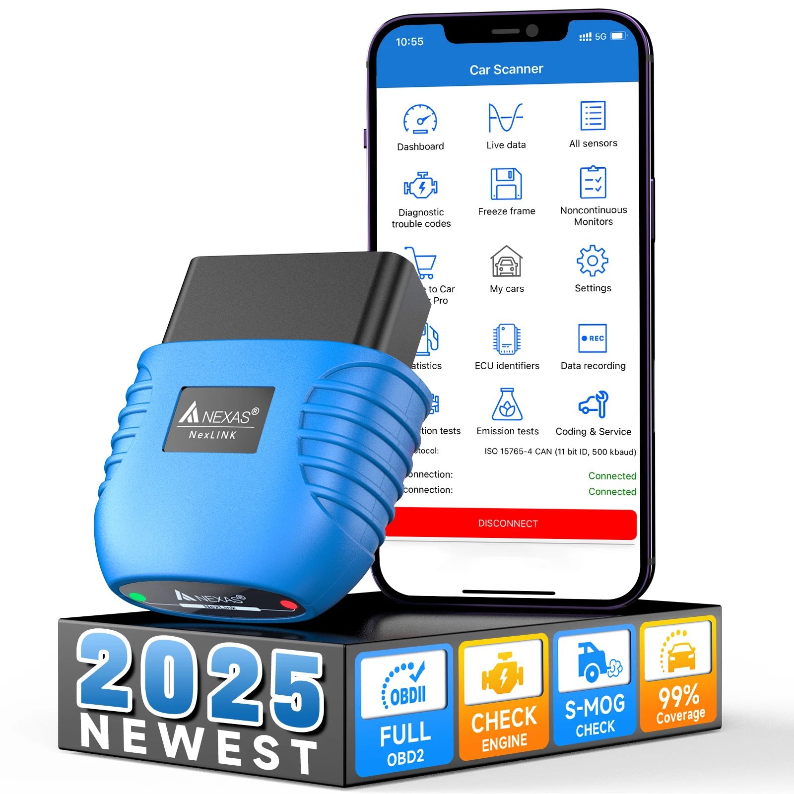 

Диагностический сканер OBD2 NEXAS, Bluetooth-устройство для считывания кодов для автомобилей и мотоциклов, iOS, Android, Windows obd2 scanner сканер диагностики авто диагностика автомобиля диагностический сканер