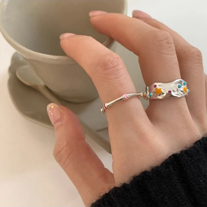 BF CLUB Silver Color Unique Star Sone Ring For Women Jewelry Finger Open Vintage Handmade Ring Allergy For Party Birthday Gift