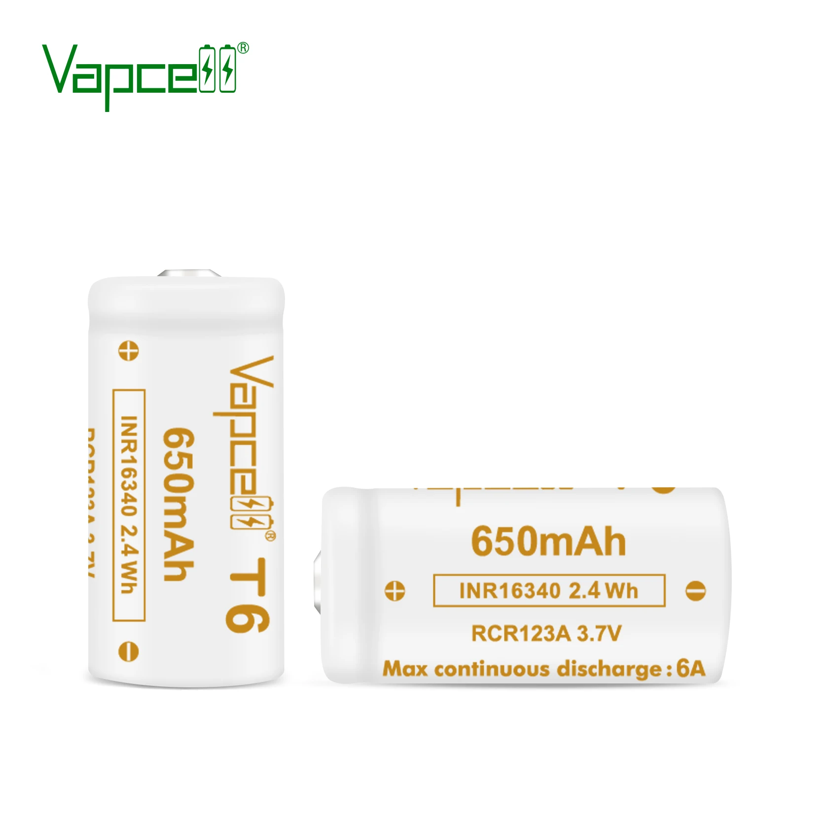 الأصلي Vapcell 16340 T6 بطارية 650mah قدرة 3.7 فولت 6A قابلة للشحن زر العلوي بطاريات خلية ليثيوم أيون لمصباح يدوي #4