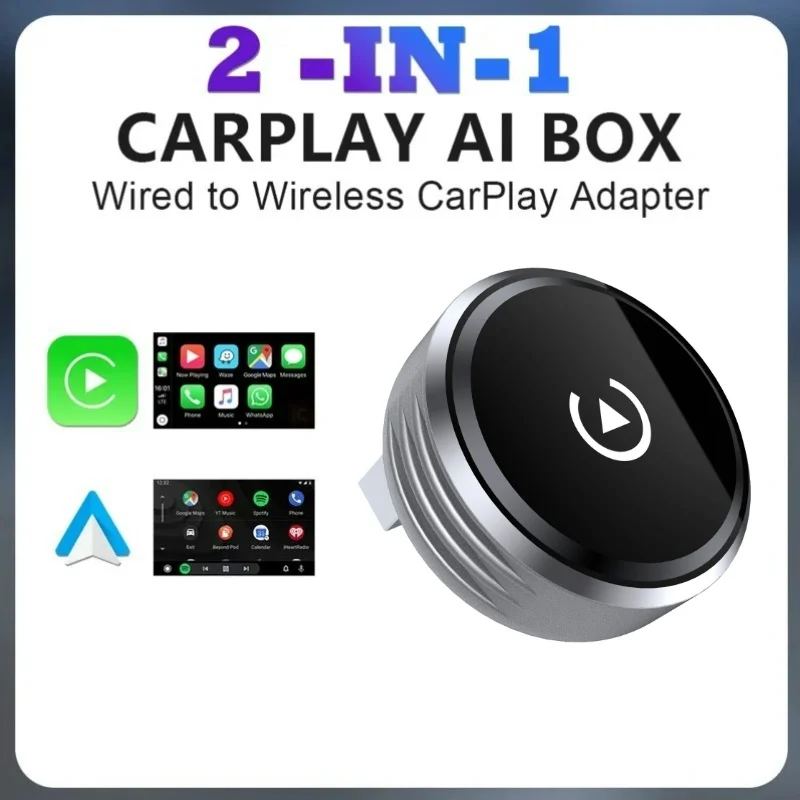 

2 in1 Wired to Wireless Carplay Adapter for iPhone Android Auto AI Box Dual WIFI USB Connection For Volvo Benz Mg Kia Chery VW