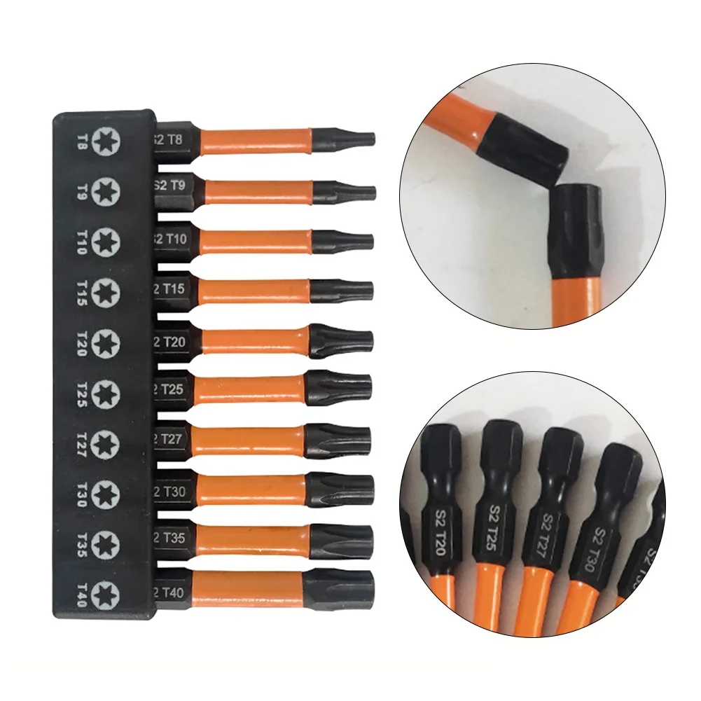 10pcs Star Plum Solid Bits Magnetic 1/4 Hex Shank Screwdriver Bit T8-T40 Nutdrivers Bits Screwdrivers Hand Tools