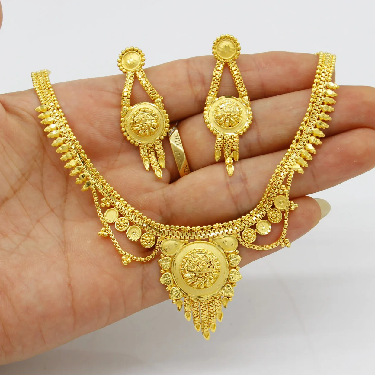 Adixyn 24K Gold Earrings/Chokers chain Jewelry set for Women African India Middle east Party Wedding gifts N03208