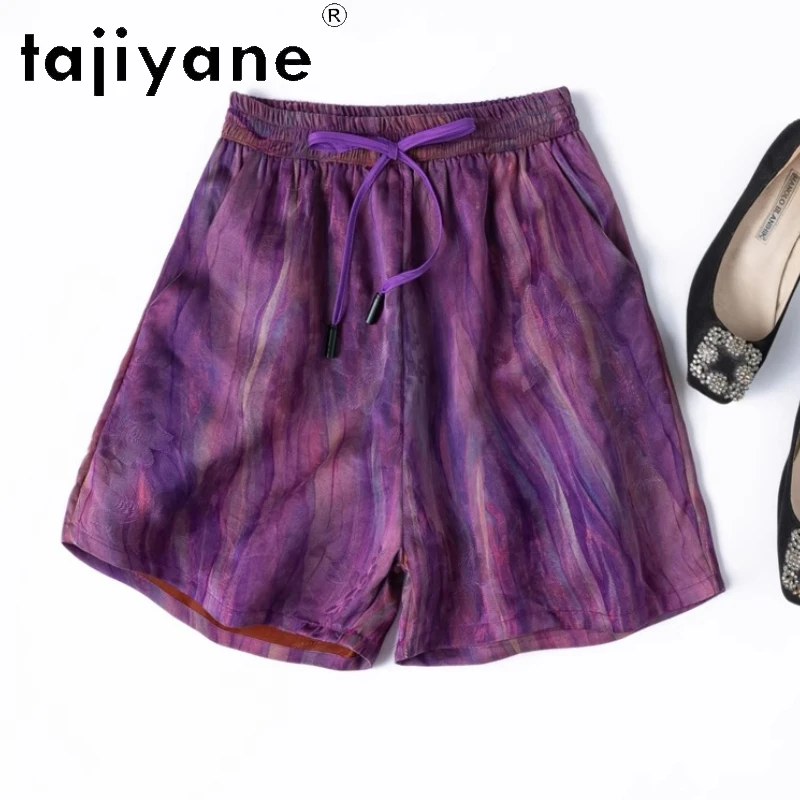 

TAJIYANE 100% Natural Mulberry Silk Shorts Woman Summer Baggy Short Fashion Casual Purple Short Pants Women Clothing 2025 шорты