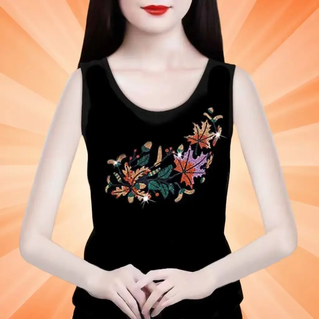 Women's Bright Diamond Floral Print Sleeveless Vest Casual round Neck Camisole Top Sexy All-match Bralette Fashion