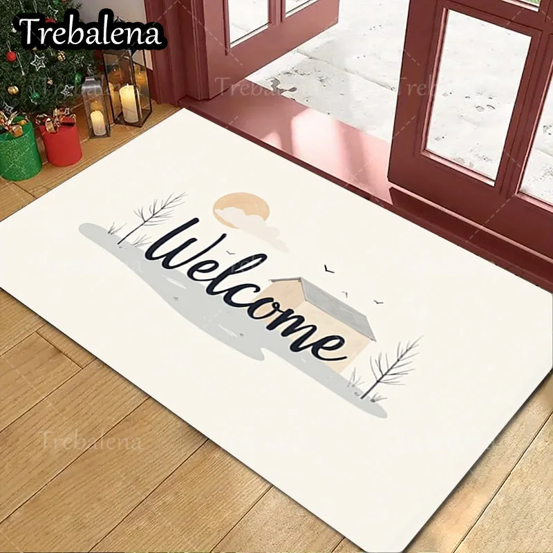 

1pc Welcome Door Mat Welcome Home Mat with Cozy Cabin Design for Front Door Entryway Decor