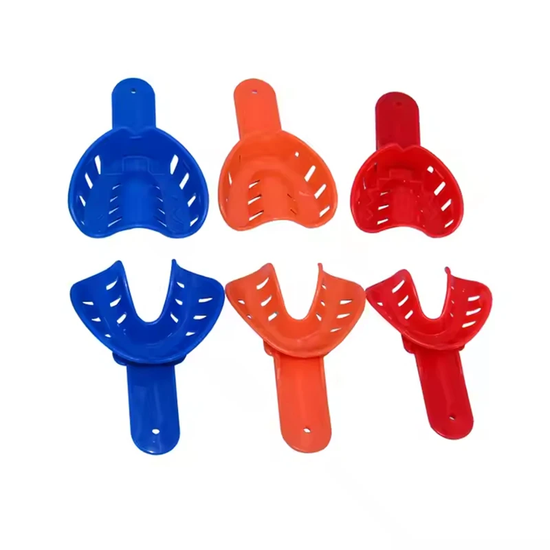 12pcs 치과 인상 트레이 일회용 플라스틱 다채로운 치아 홀더 성인과 어린이를위한 치과 재료 구강 관리 도구