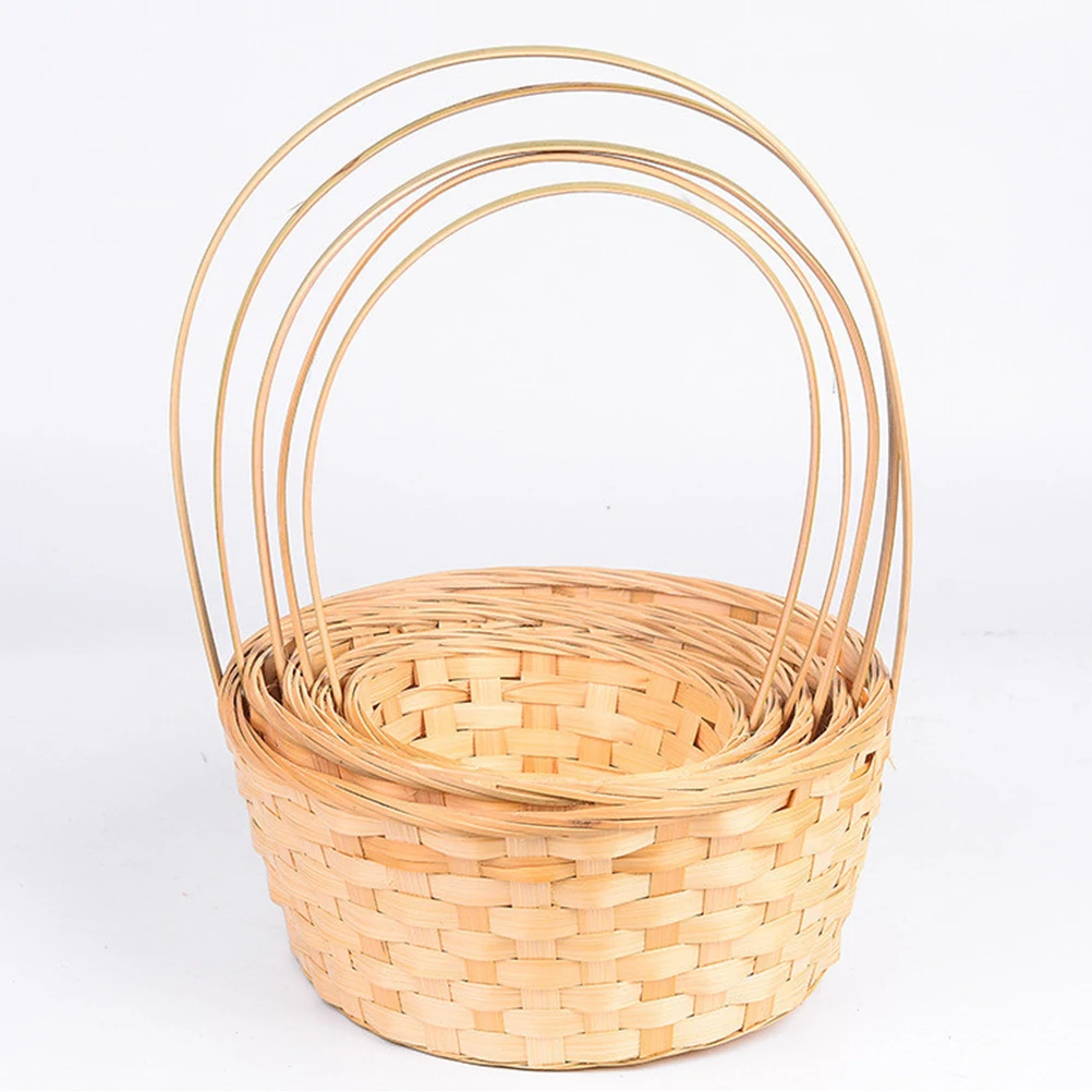 

2pcs Bamboo Jacquard Basket Woven Flower Artificial Picnic Storage Container Mini Handle Home Decor