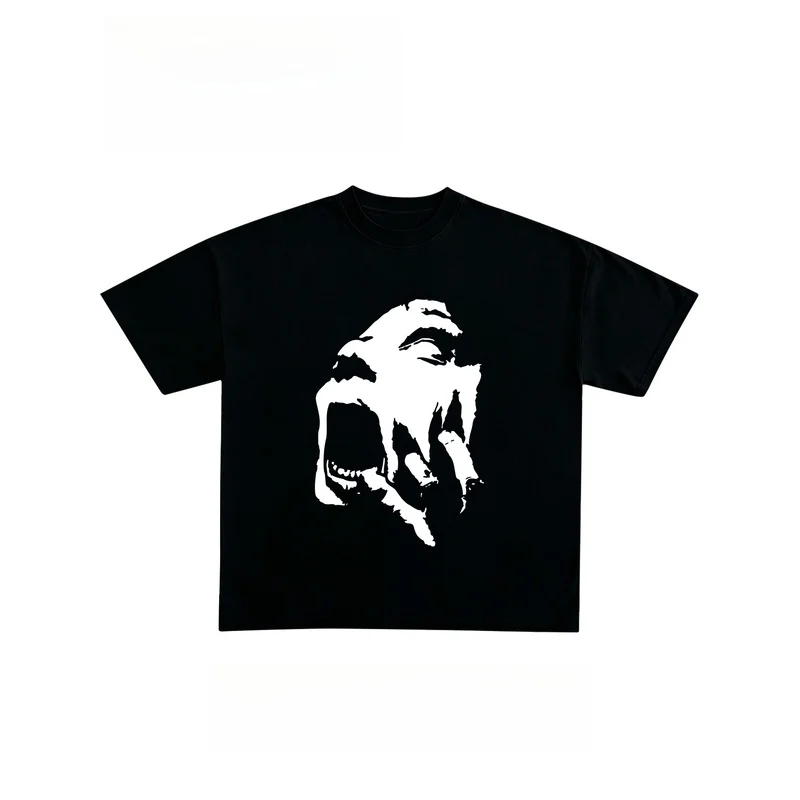 Oversized Screaming Face Graphic T‑Shirt Men Women Crew Neck Short Sleeve Tee Retro Streetwear Loose Casual Tops