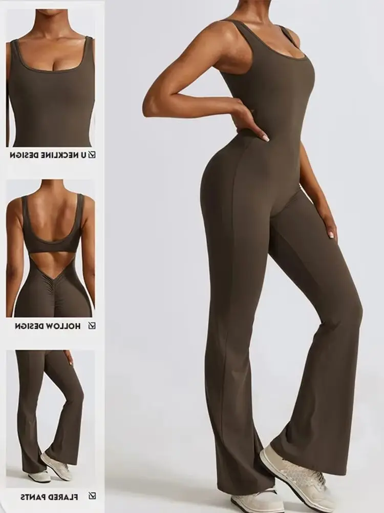 

Сексуальный спортивный комплект, женский спортивный цельный костюм, костюм для йоги, расклешенные брюки, женский спортивный комбинезон с эффектом пуш-ап, комбинезоны для фитнеса, боди для тренировок ﻿
