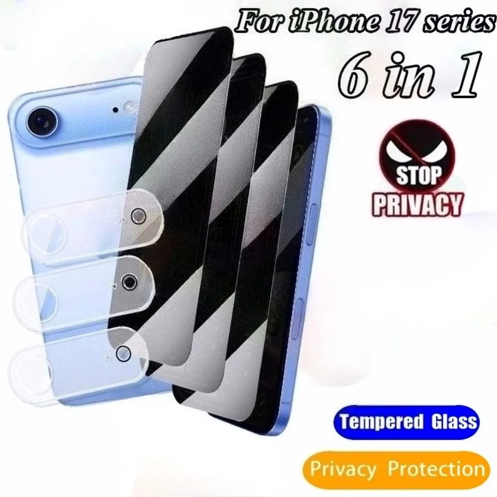 

6-in-1 Privacy Tempered Glass for iPhone 17 16 15 14 Pro Max Air 13 12 Mini Camera Lens Glass for iPhone 13 12 11 Pro 15 16 Plus