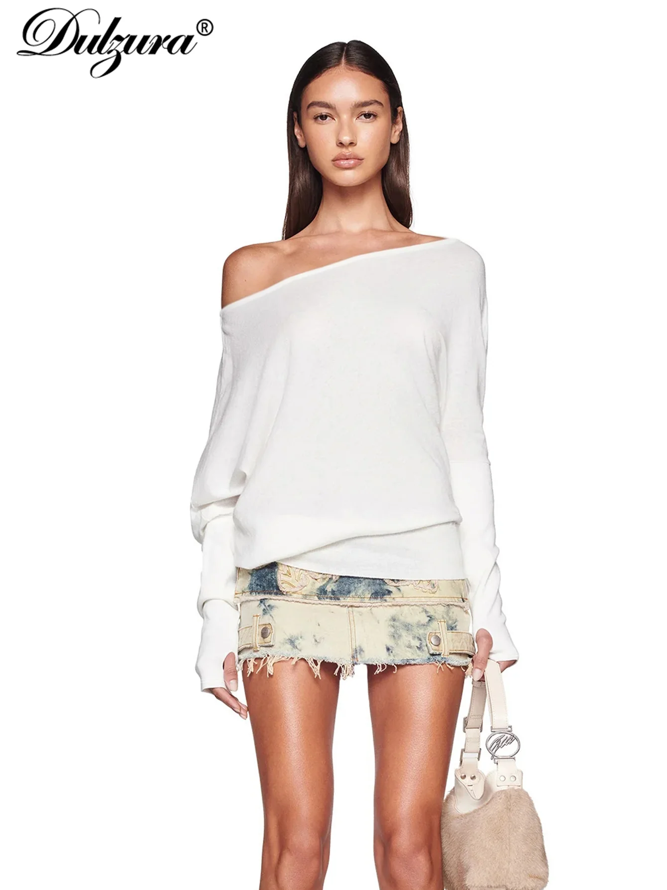 

Dulzura Sexy Elegant Long Sleeves Top Irregular One Shoulder Women Tops T Shirt Birthday Party Club Date Casual Office Clothes