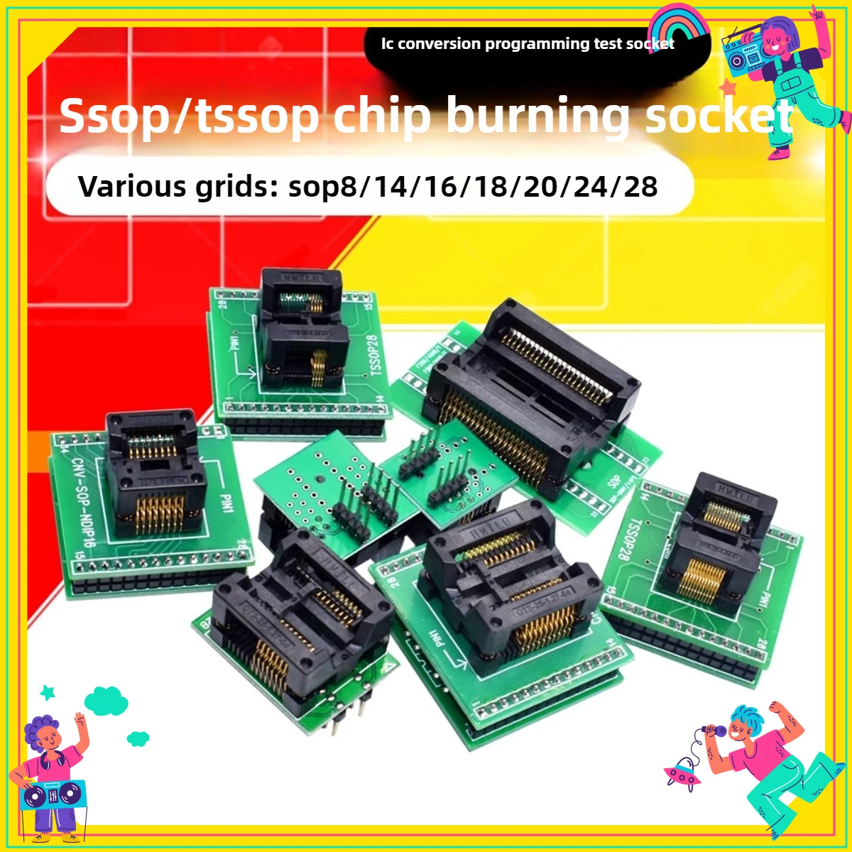 SOP8/SOP14/SOP16/SOP20/SOP28/TSSOP8/TSSOP16/TSSOP20/TSSOP28 TO DIP Programmer Adapter Socket 150MIL 208MIL 300MIL 173MIL DIP8 28