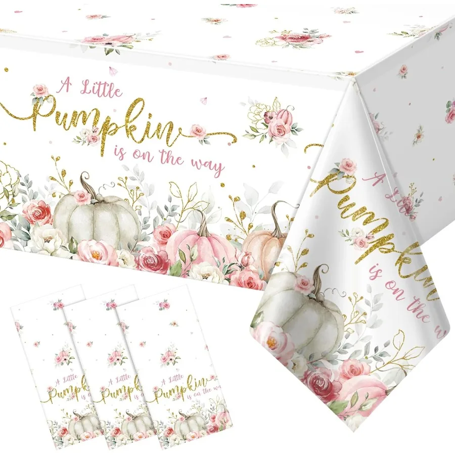 3 uds 108x54 pulgadas una pequeña calabaza está en el camino manteles de plástico Floral bebé niña ducha mantel desechable cubierta de mesa fo