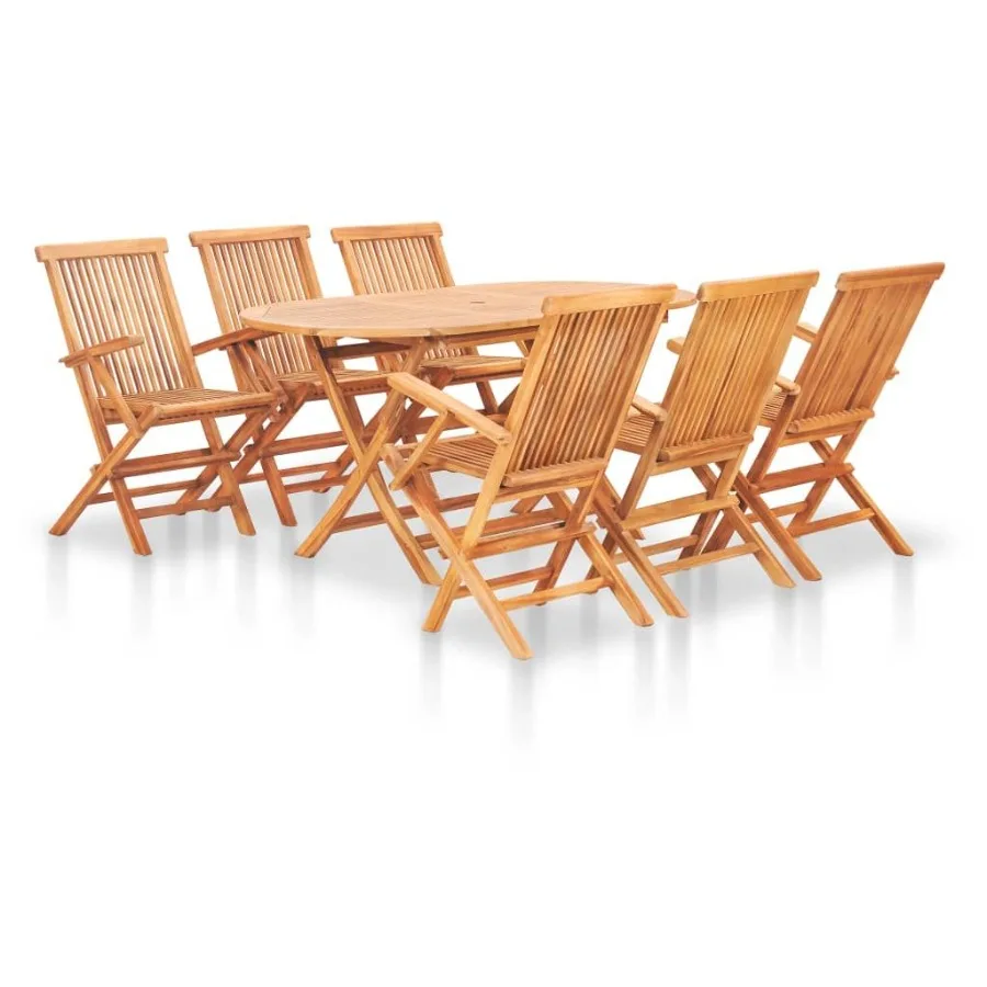 

7 Piece Folding Patio Dining Set Solid Teak Wood