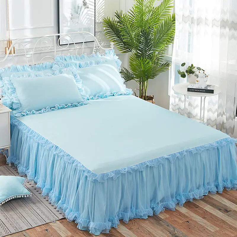 Elegant Princess Bed Skirt Non-slip Mattress Cover Ruffled Lace Bedsheet Cover Protector Home Bedspread Bed Skirt