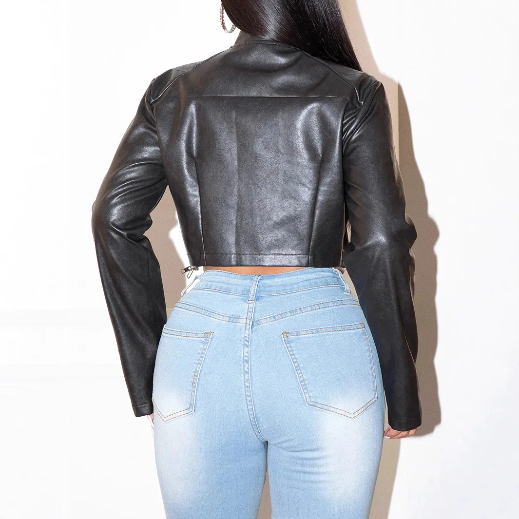 Wind INS High Street Vintage Korte Slanke Fietsjas Dames Herfst Leren Jas DFY8726