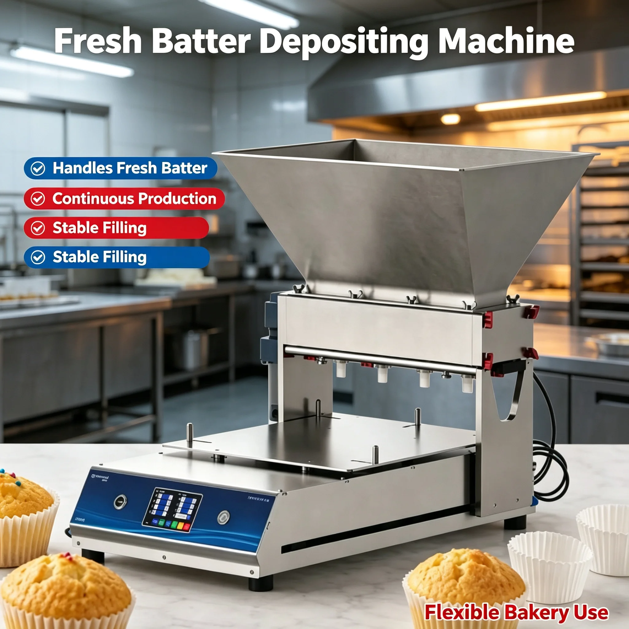 Cake Batter Depositor 30L Hopper Desktop Dosing Machine Fit 400x600mm Baking Tray Custom