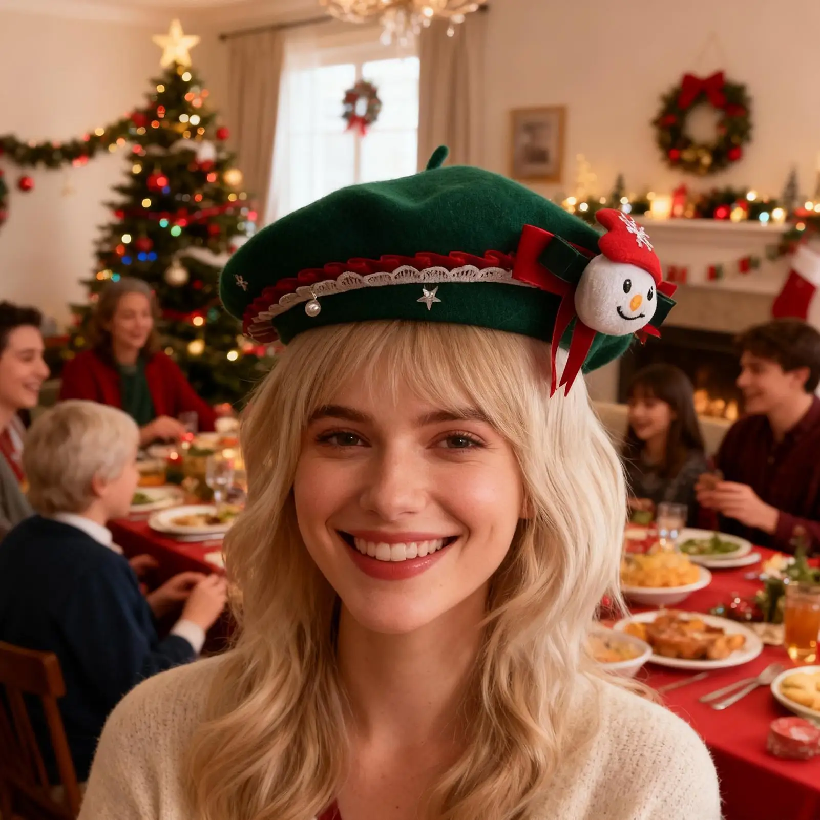 

Французский берет, теплый головной убор, костюм с украшением, французский женский берет, шляпа для девочек, зима, холодная погода, Рождество, праздник