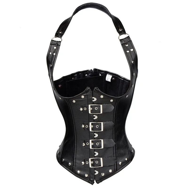 Corsetti Steampunk in ecopelle Halter Corsetto sexy Top Donna Gilet gotico Corsetto Vita Trainer Sottoseno Bustier Plus Size