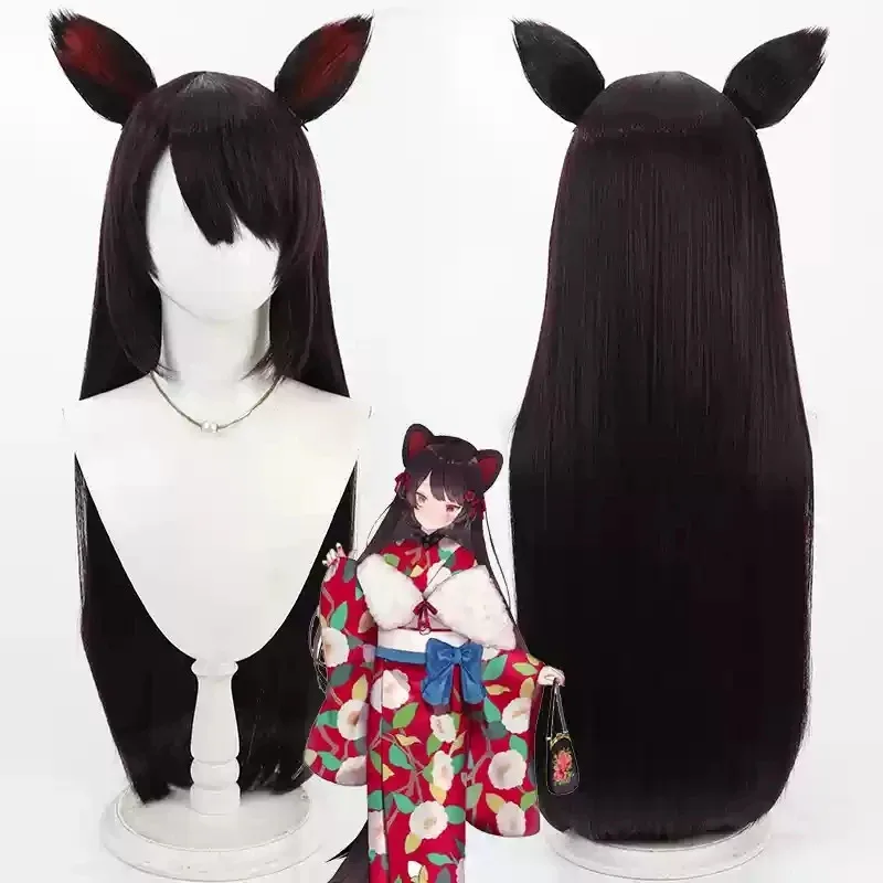 2025 aaa 가상 유튜버 이누이 토코 코스프레 가발 귀달이 기모노 80cm 긴 직모 갈색 내열성 합성 머리