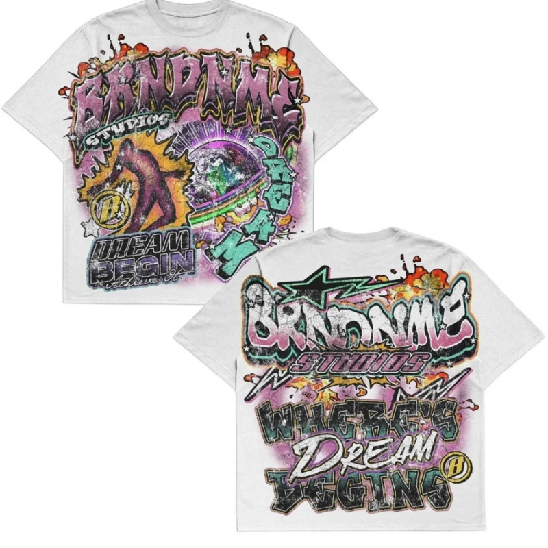 American Retro Hot-selling Men's Y2K Pattern Printed T-shirt - Street Style Brand Text, Men's Round-neck Short-sleeved T-shirt