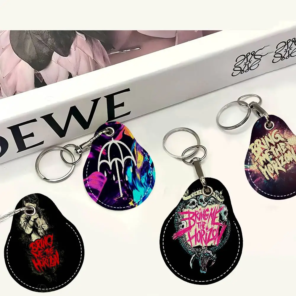 Powerful Rock Band B-Bring Me the Horizon Keyring Leather Access Card Holder Keychain Community Water Drop Proximity Card Case