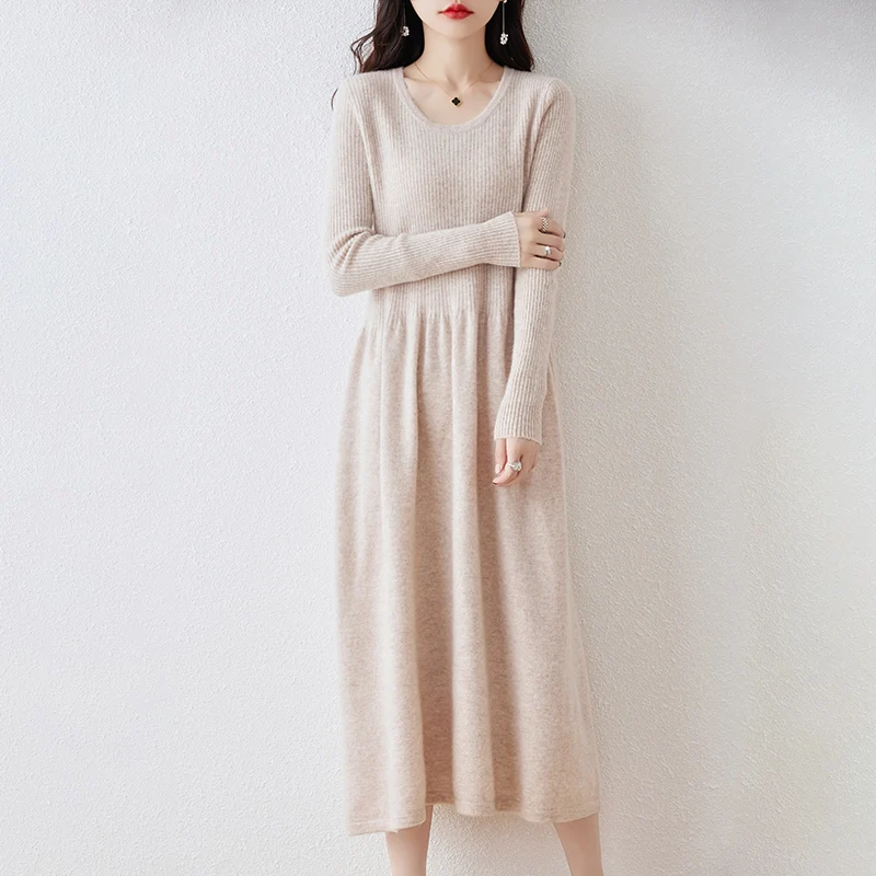 Winter Cashmere Dresses for Women, 100% Wool Knitted Clothing, Long Style, 5Colors, Female Jumpers, New Arrival, 2023,SY01