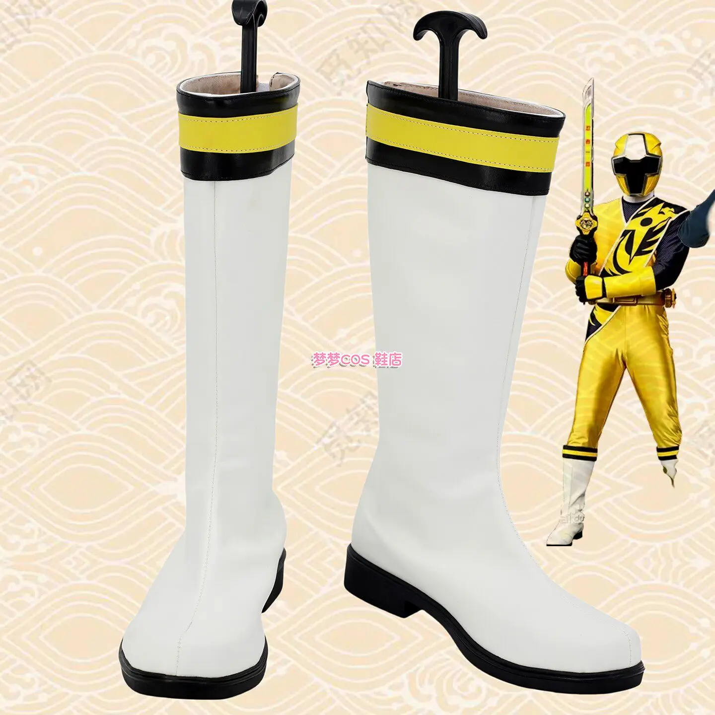 Shuriken Sentai Ninninger Yellow Ninja‌ Cosplay Shoes Ninninger Ninja King Boots Halloween Costume Accessory Prop
