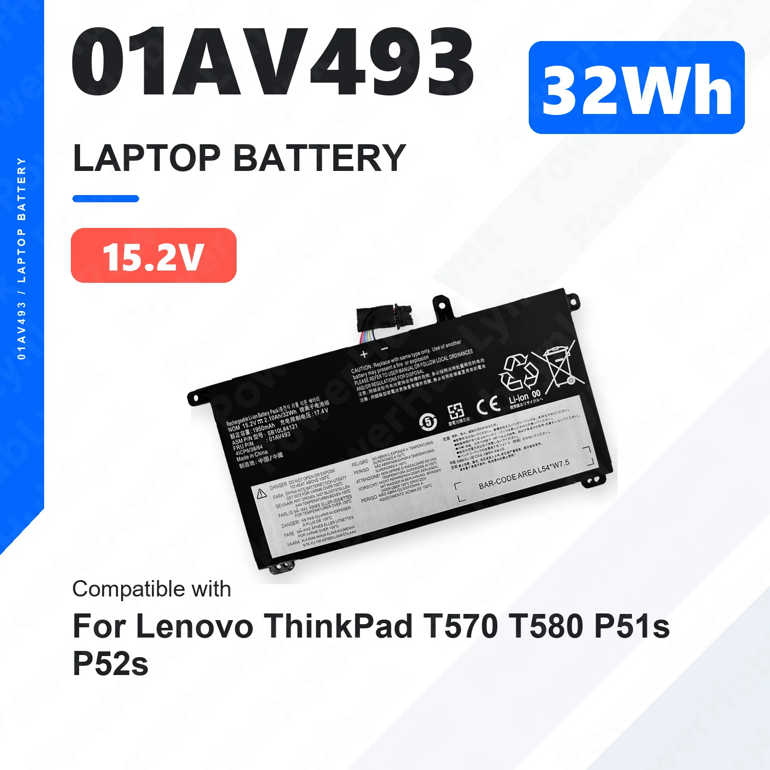 01AV493 15.2V 32Wh Laptop Battery For Lenovo ThinkPad T570 T580 P51s P52s 00UR890 00UR891 00UR892 SB10L84121 SB10L84122