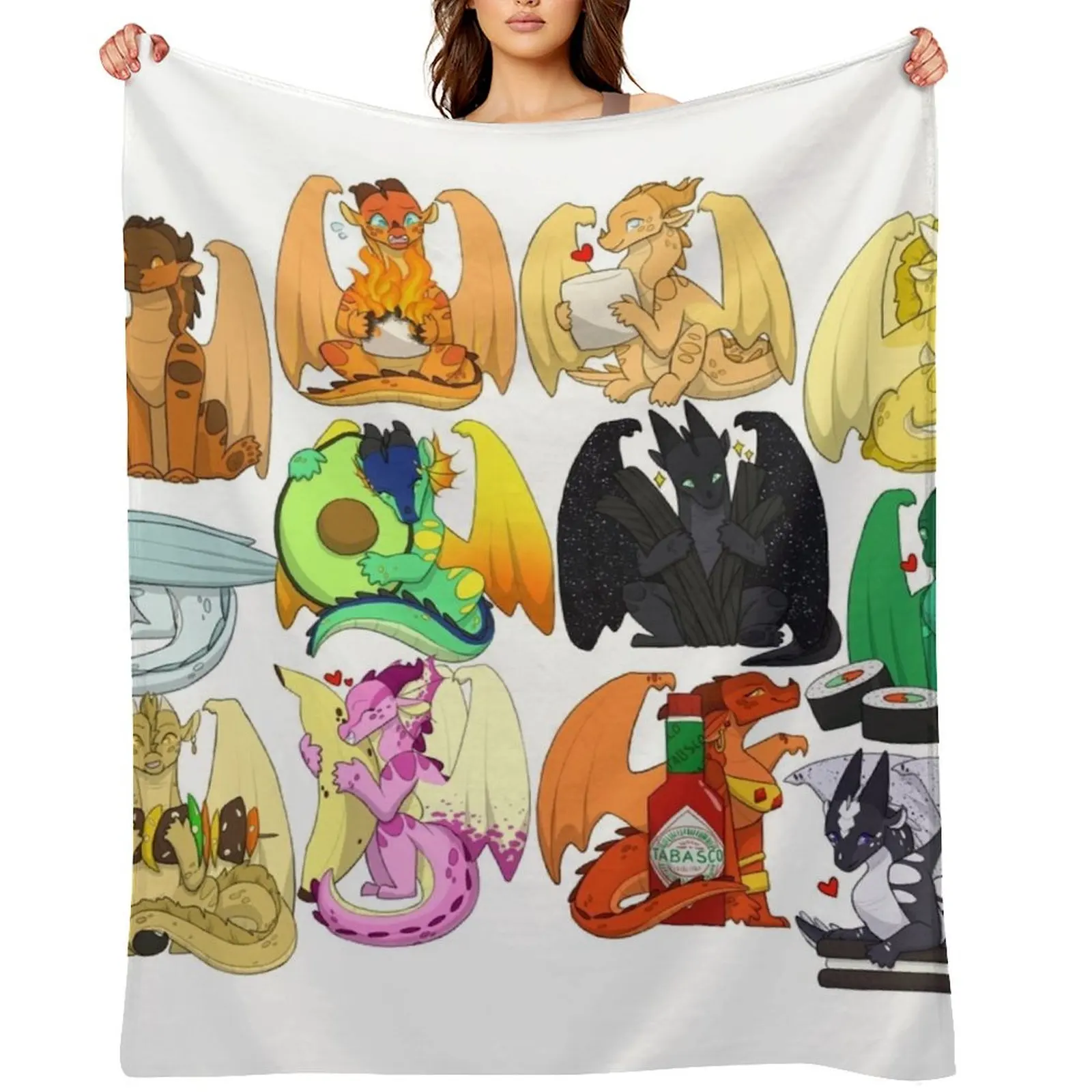 

Wings of Fire Chibis with FOOOOD Throw Blanket Decorative Throw Soft Plush Plaid cosplay anime wednesday Blankets