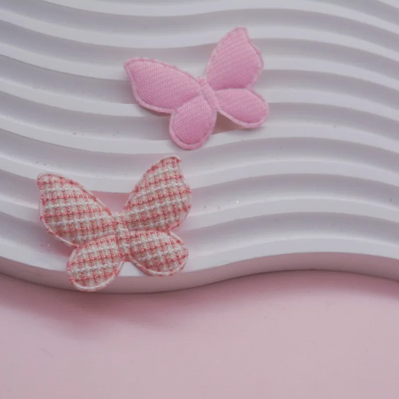 48Pcs 4.3x3.5CM Lattice Fabric Butterfly Padded  Appliques For DIY Hair Clip Accessories Garment Headwear Decor Patches