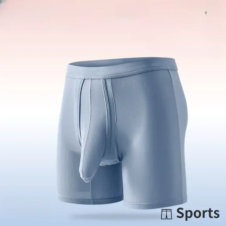 Men Separation Pouch Boxer Briefs Scrotum Support Extended Leg Anti Chafing Rayon Sports Shorts Underwear Breathable Underpants
